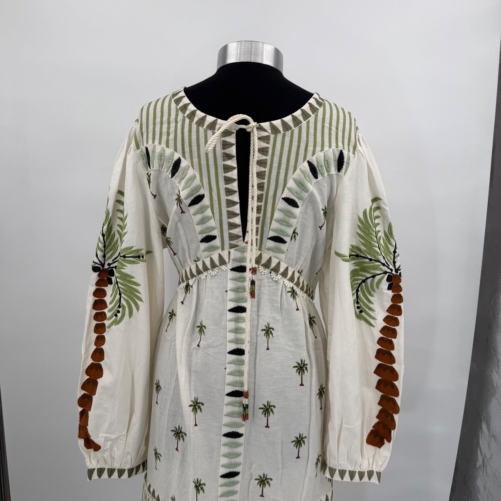Farm Rio Milian Branco Farm Palm Tree Embroidered Maxi Dress Boho Women's Large - Picture 12 of 16